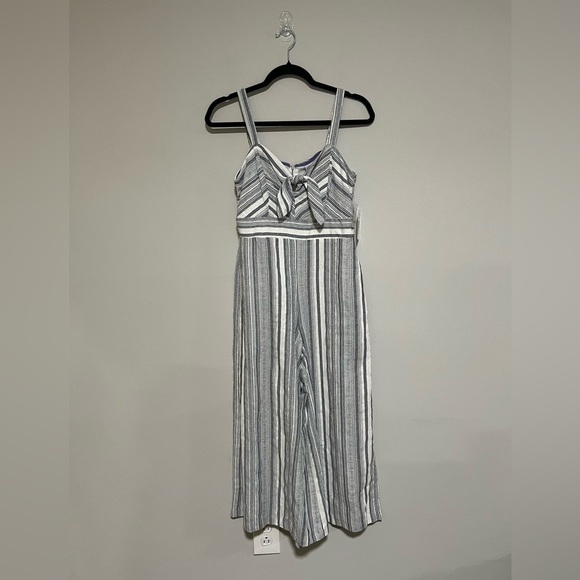 Violet Weekend Navy/Cream Stripe Cropped Jumpsuit Size 4 NEW Retro Wide Leg - Picture 1 of 13